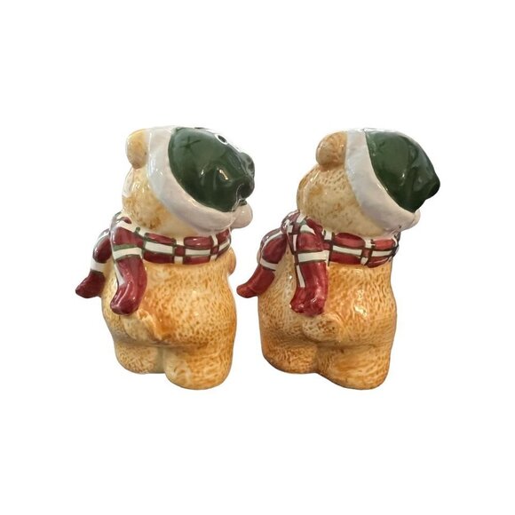 Ceramic Bears in Christmas Santa Hat and Scarf Salt and Pepper Shakers - Picture 3 of 4